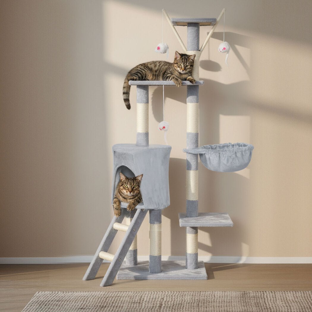 143cm Multi - Level Cat Tree Scratching Post with Lounging Platforms - Grey - Rivercity House & Home Co. (ABN 18 642 972 209) - Affordable Modern Furniture Australia