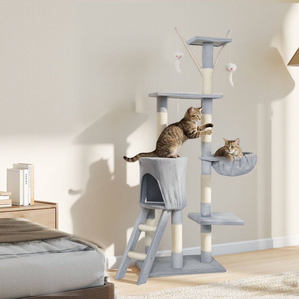 143cm Multi - Level Cat Tree Scratching Post with Lounging Platforms - Grey - Rivercity House & Home Co. (ABN 18 642 972 209) - Affordable Modern Furniture Australia