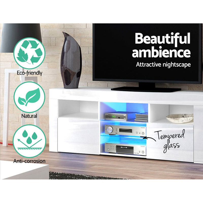 145CM LED Entertainment Unit in White Gloss - Furniture - Rivercity House & Home Co. (ABN 18 642 972 209) - Affordable Modern Furniture Australia