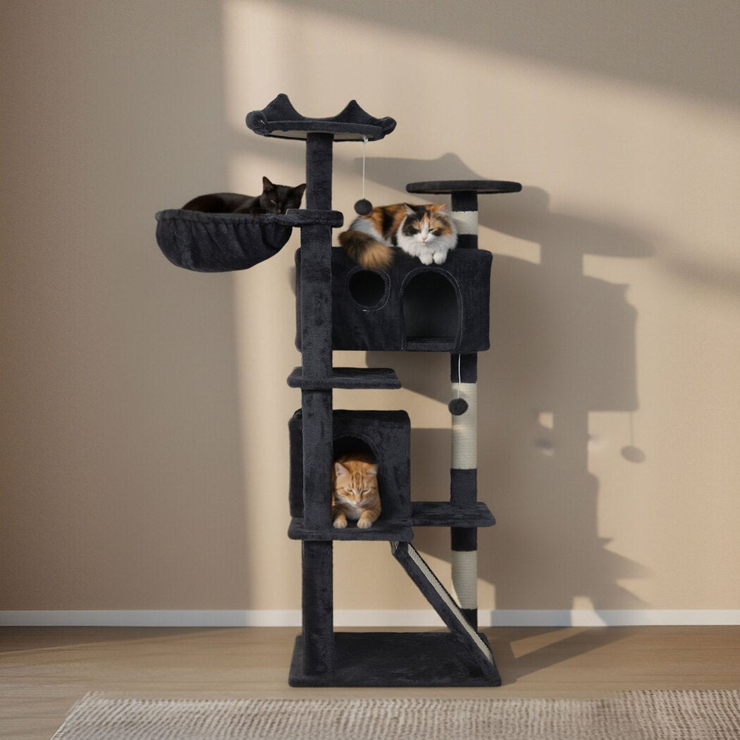 145cm Multi - Level Cat Tree Scratching Post with Condos and Toys - Dark Grey - Rivercity House & Home Co. (ABN 18 642 972 209) - Affordable Modern Furniture Australia