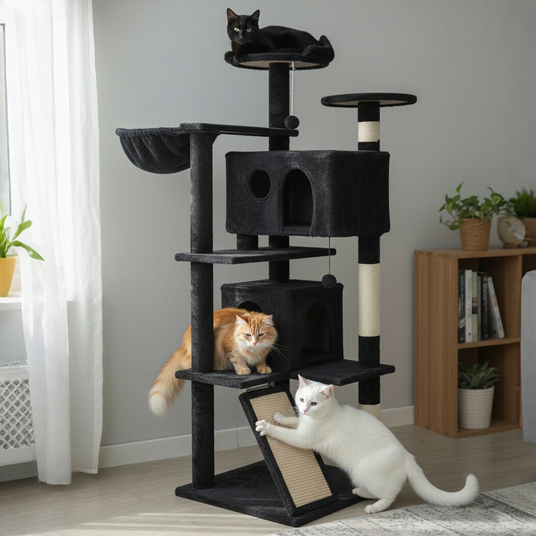 145cm Multi - Level Cat Tree Scratching Post with Condos and Toys - Dark Grey - Rivercity House & Home Co. (ABN 18 642 972 209) - Affordable Modern Furniture Australia