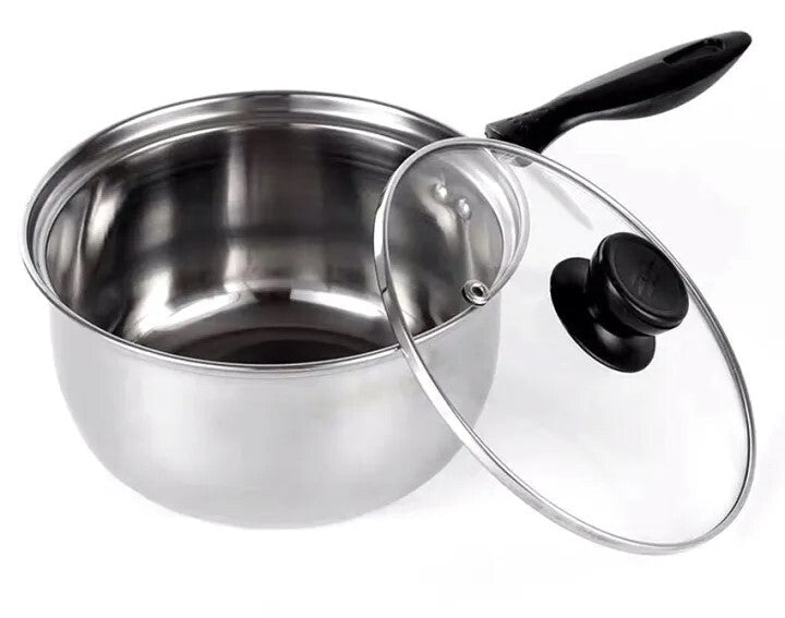 14cm Stainless Steel Milk Pot with Glass Lid Coffee Warmer w Handle - Home & Garden > Kitchenware > Skillets & Frying Pans - Rivercity House & Home Co. (ABN 18 642 972 209) - Affordable Modern Furniture Australia
