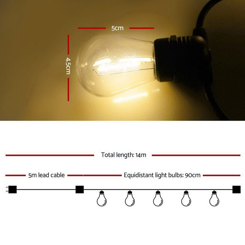 14m LED Festoon String Lights 10 Bulbs Kits Wedding Party Christmas S14 - Rivercity House & Home Co. (ABN 18 642 972 209) - Affordable Modern Furniture Australia