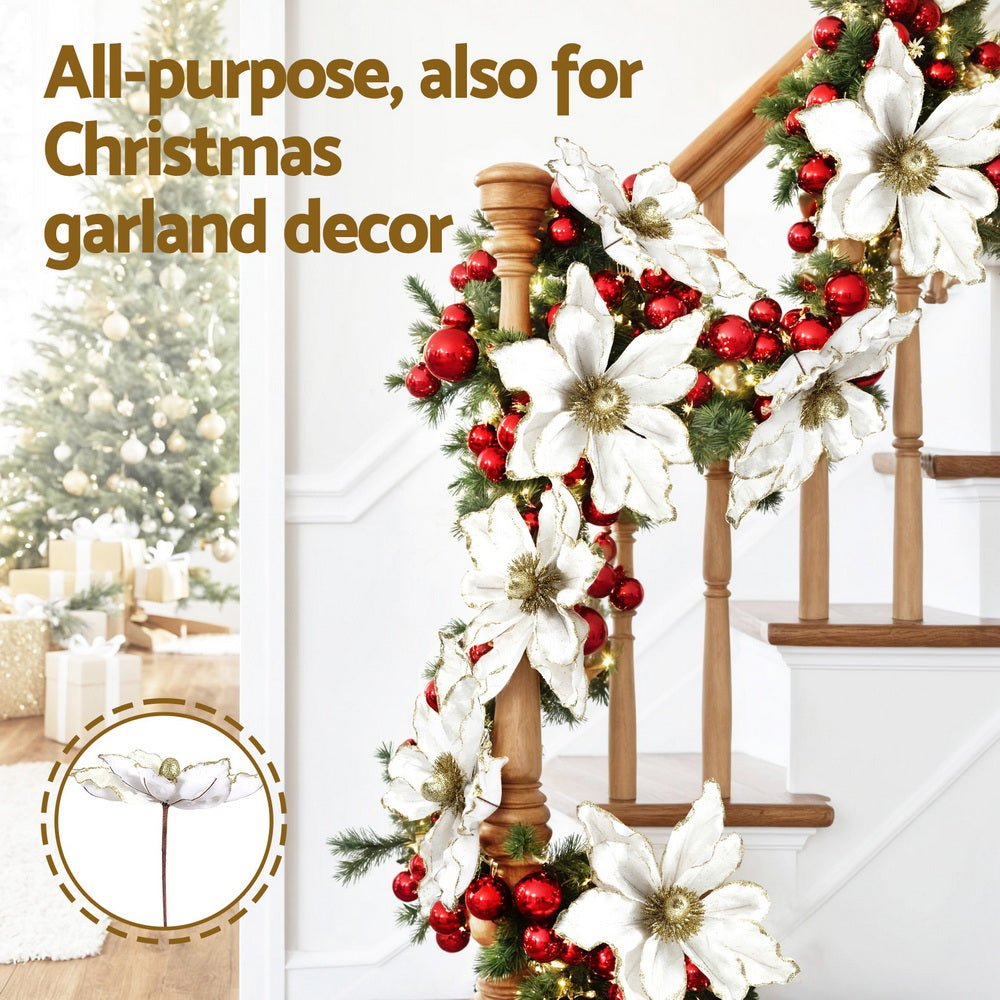 14Pcs Christmas Tree Flower Set Xmas Garland Wreath Magnolia White - Occasions > Christmas > Christmas Decorations - Rivercity House & Home Co. (ABN 18 642 972 209) - Affordable Modern Furniture Australia