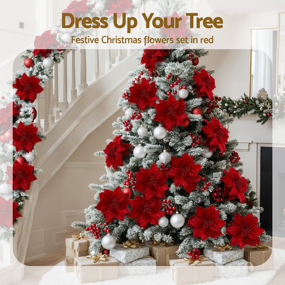 14Pcs Christmas Tree Flowers Set Xmas Garland Wreath Ornaments Red - Occasions > Christmas > Christmas Decorations - Rivercity House & Home Co. (ABN 18 642 972 209) - Affordable Modern Furniture Australia