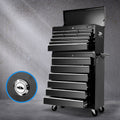 15 Drawer Tool Box Cabinet Chest Trolley with Lockable Castors - Black
