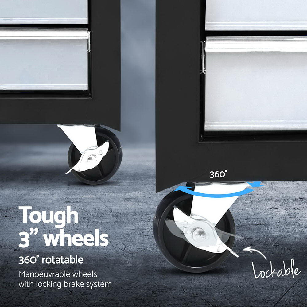 15 Drawers Tool Chest Trolley Toolbox 2 - in - 1 Storage Black& Grey - Tools > Tools Storage > Tool Boxes - Rivercity House & Home Co. (ABN 18 642 972 209) - Affordable Modern Furniture Australia