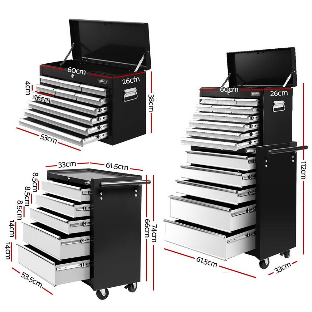 15 Drawers Tool Chest Trolley Toolbox 2 - in - 1 Storage Black& Grey - Tools > Tools Storage > Tool Boxes - Rivercity House & Home Co. (ABN 18 642 972 209) - Affordable Modern Furniture Australia