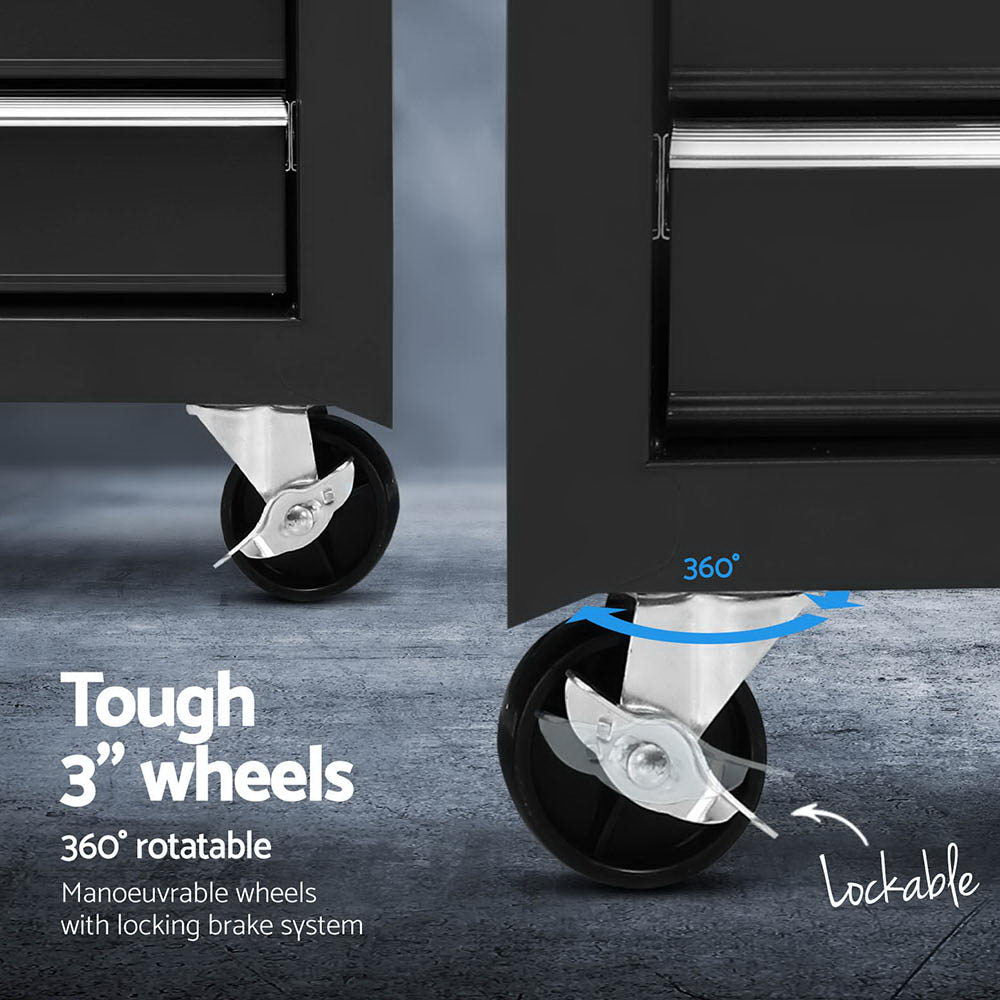 15 Drawers Tool Chest Trolley Toolbox 2 - in - 1 Storage Black - Tools > Tools Storage > Tool Boxes - Rivercity House & Home Co. (ABN 18 642 972 209) - Affordable Modern Furniture Australia