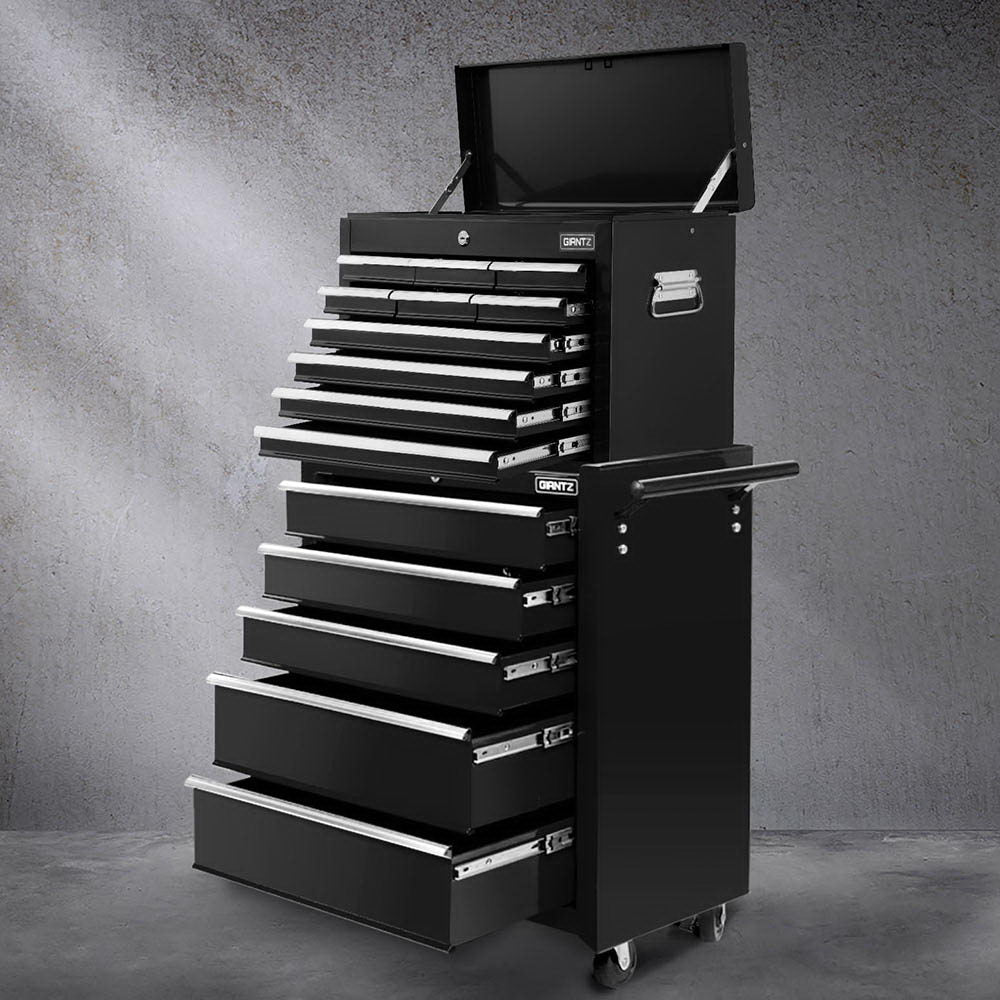 15 Drawers Tool Chest Trolley Toolbox 2 - in - 1 Storage Black - Tools > Tools Storage > Tool Boxes - Rivercity House & Home Co. (ABN 18 642 972 209) - Affordable Modern Furniture Australia