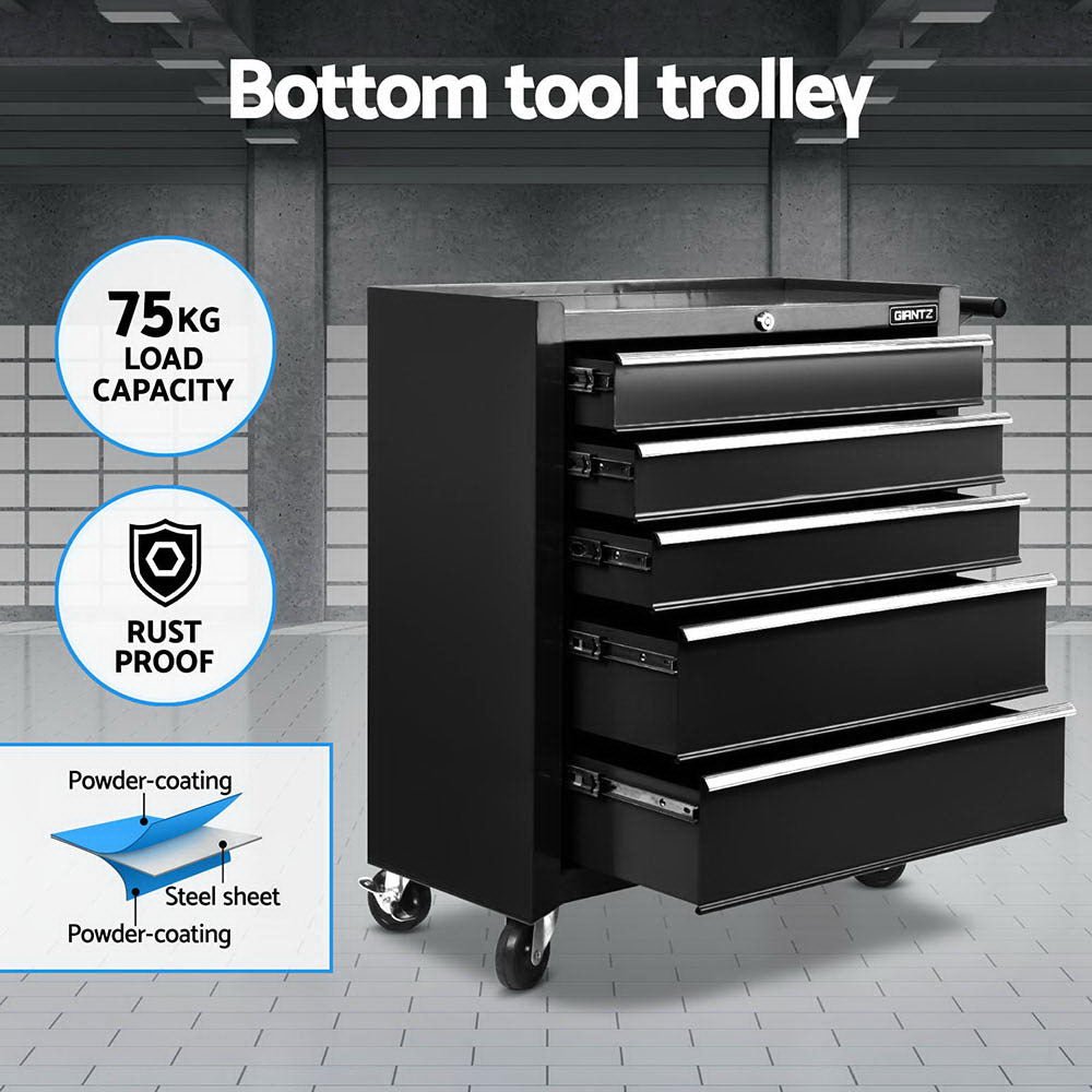 15 Drawers Tool Chest Trolley Toolbox 2 - in - 1 Storage Black - Tools > Tools Storage > Tool Boxes - Rivercity House & Home Co. (ABN 18 642 972 209) - Affordable Modern Furniture Australia