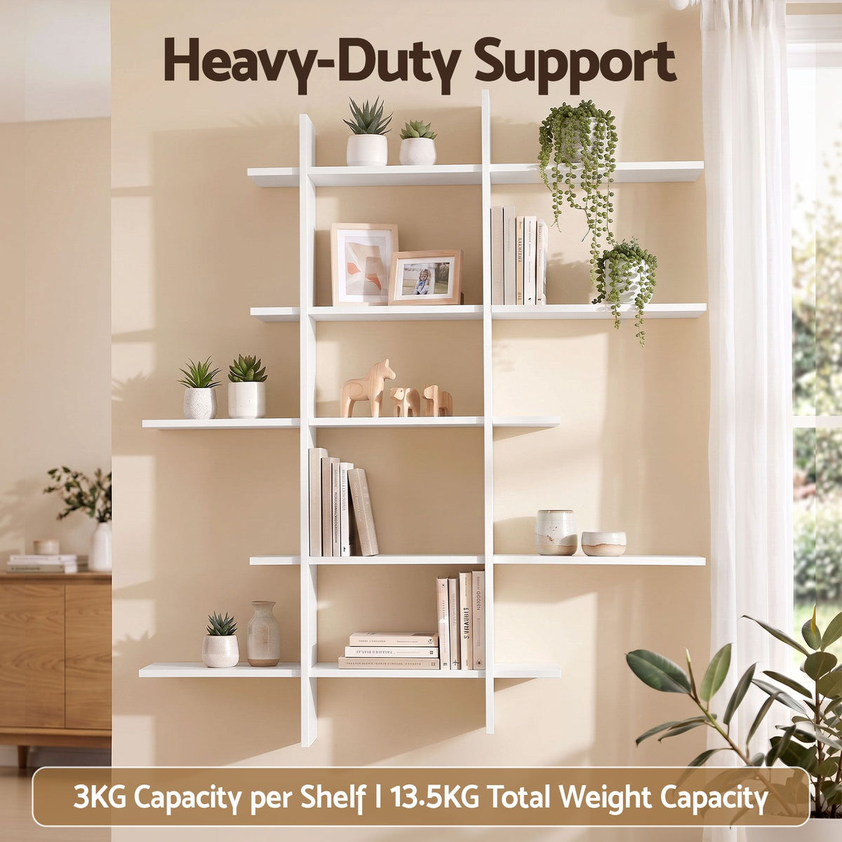 15-Section Wall Mounted Floating Display Shelf 116x18x129 cm - E1 PB Board - Furniture > Living Room > Coat Racks - Rivercity House & Home Co. (ABN 18 642 972 209) - Affordable Modern Furniture Australia