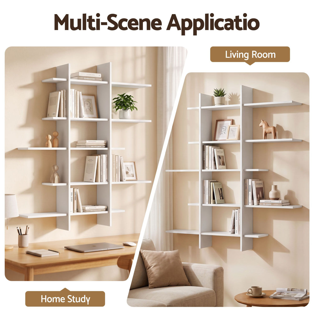 15-Section Wall Mounted Floating Display Shelf 116x18x129 cm - E1 PB Board - Furniture > Living Room > Coat Racks - Rivercity House & Home Co. (ABN 18 642 972 209) - Affordable Modern Furniture Australia