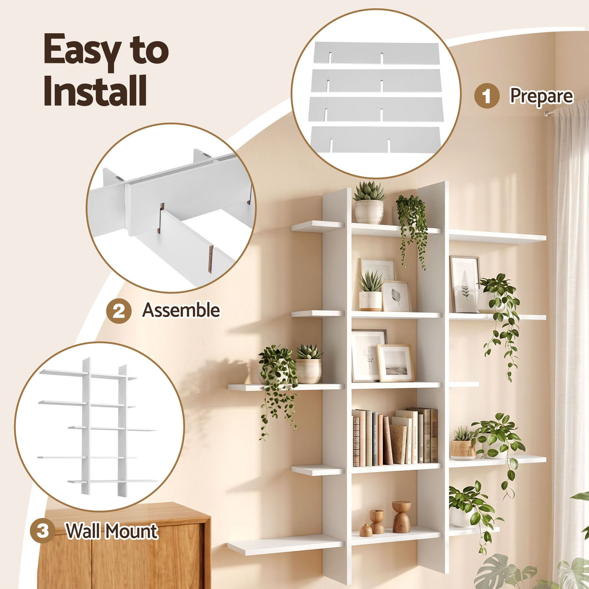 15-Section Wall Mounted Floating Display Shelf 116x18x129 cm - E1 PB Board - Furniture > Living Room > Coat Racks - Rivercity House & Home Co. (ABN 18 642 972 209) - Affordable Modern Furniture Australia