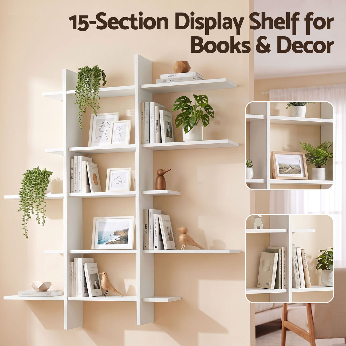15-Section Wall Mounted Floating Display Shelf 116x18x129 cm - E1 PB Board - Furniture > Living Room > Coat Racks - Rivercity House & Home Co. (ABN 18 642 972 209) - Affordable Modern Furniture Australia