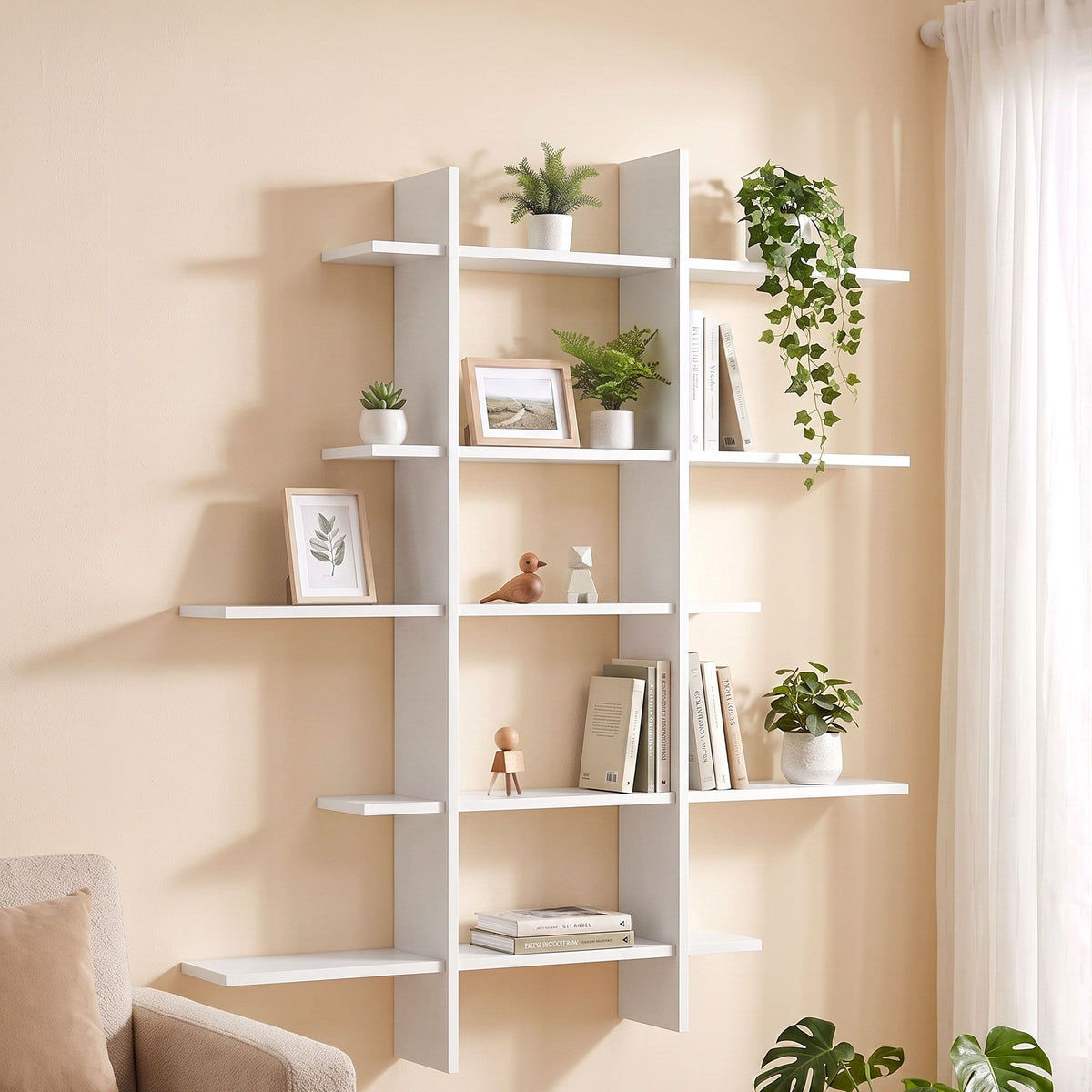 15-Section Wall Mounted Floating Display Shelf 116x18x129 cm - E1 PB Board - Furniture > Living Room > Coat Racks - Rivercity House & Home Co. (ABN 18 642 972 209) - Affordable Modern Furniture Australia