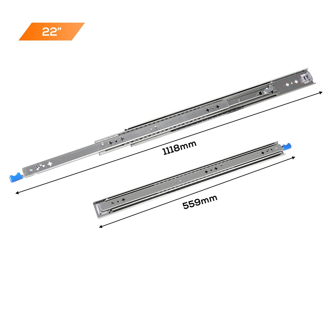 150KG Locking Drawer Slides 559MM Full Extension - Silver - Rivercity House & Home Co. (ABN 18 642 972 209) - Affordable Modern Furniture Australia