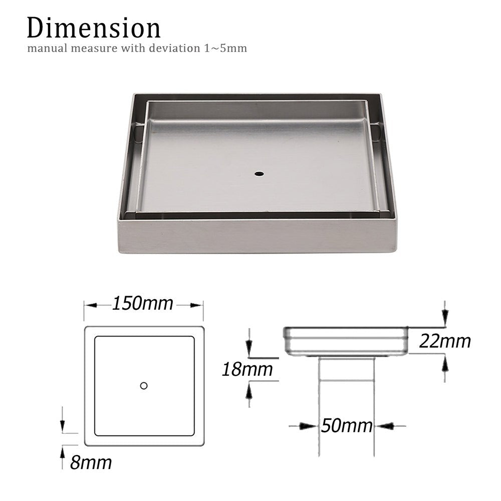 150x150mm Square Tile Insert Floor Drain Stainless Steel Shower Grate 50mm Waste - Furniture > Bathroom > Shower Heads & Screens - Rivercity House & Home Co. (ABN 18 642 972 209) - Affordable Modern Furniture Australia