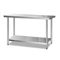 1524x610mm 304 Stainless Steel Kitchen Bench with Adjustable Shelving - Silver
