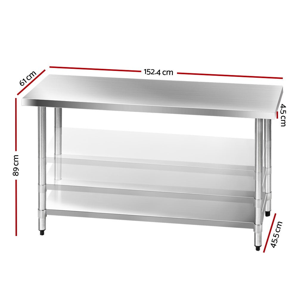 1524x610mm Stainless Steel Kitchen Bench 304 - Furniture > Dining > Kitchen Sinks - Rivercity House & Home Co. (ABN 18 642 972 209) - Affordable Modern Furniture Australia