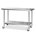 1524x610mm 304 Stainless Steel Kitchen Bench with Lockable Wheels - Silver