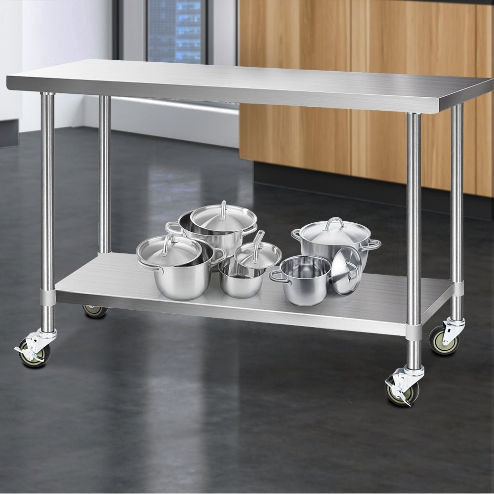 1524x610mm Stainless Steel Kitchen Bench with Wheels 304 - Furniture > Dining > Kitchen Sinks - Rivercity House & Home Co. (ABN 18 642 972 209) - Affordable Modern Furniture Australia