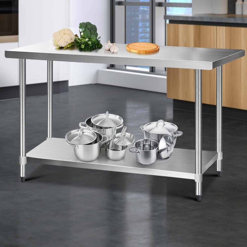 1524x610mm Stainless Steel Kitchen Bench with Wheels 430 - Furniture > Dining > Kitchen Sinks - Rivercity House & Home Co. (ABN 18 642 972 209) - Affordable Modern Furniture Australia