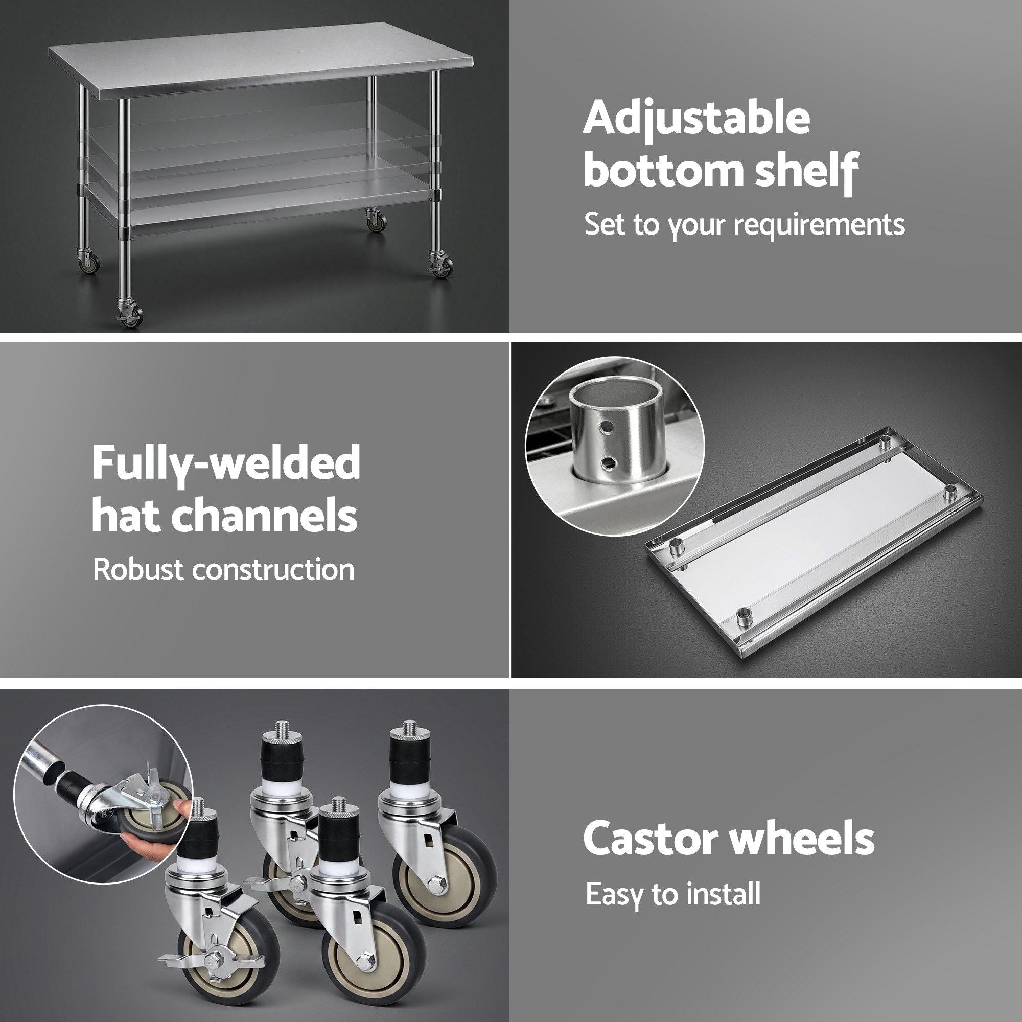 1524x762mm Stainless Steel Commercial Kitchen Bench with Splashback 430 - Stainless Steel - Furniture > Dining > Kitchen Sinks - Rivercity House & Home Co. (ABN 18 642 972 209) - Affordable Modern Furniture Australia