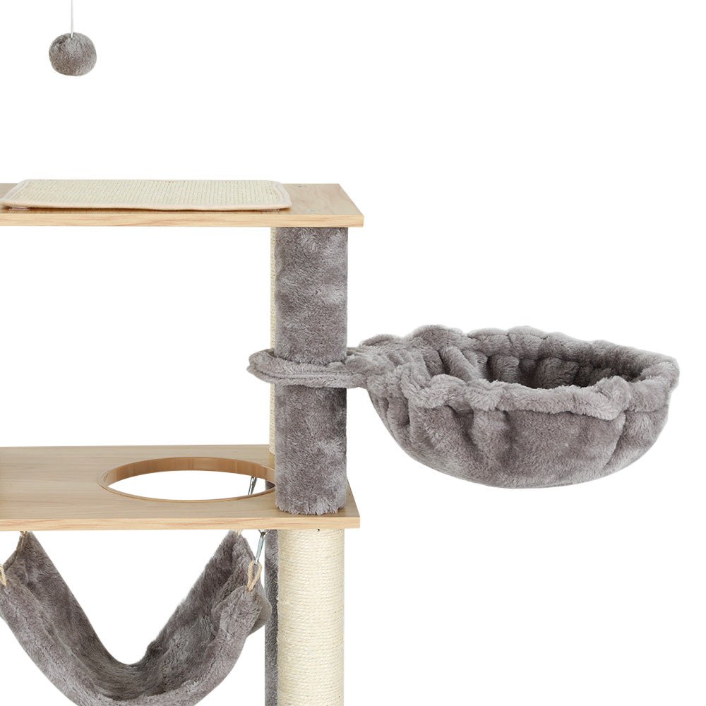 152cm Cat Tree Tower with Scratching Post, Bed, Condo, Ladder & Toys - Beige Grey - Pet Care > Cat Supplies > Cat Scratching Posts - Rivercity House & Home Co. (ABN 18 642 972 209) - Affordable Modern Furniture Australia
