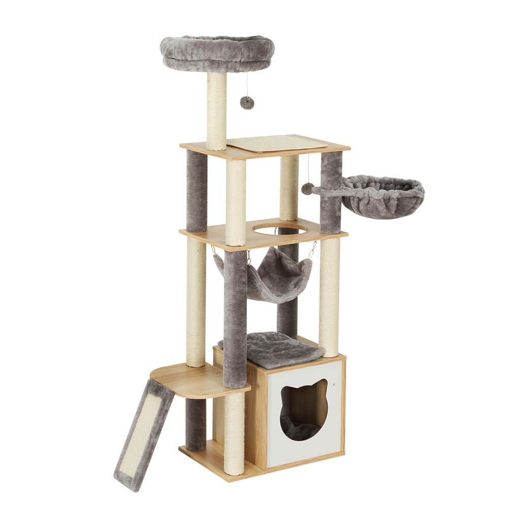 152cm Cat Tree Tower with Scratching Post, Bed, Condo, Ladder & Toys - Beige Grey - Pet Care > Cat Supplies > Cat Scratching Posts - Rivercity House & Home Co. (ABN 18 642 972 209) - Affordable Modern Furniture Australia