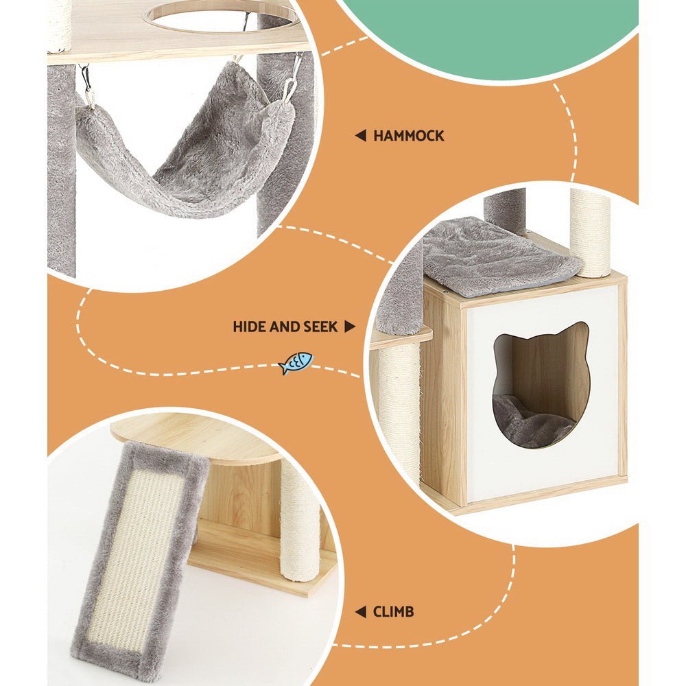 152cm Cat Tree Tower with Scratching Post, Bed, Condo, Ladder & Toys - Beige Grey - Pet Care > Cat Supplies > Cat Scratching Posts - Rivercity House & Home Co. (ABN 18 642 972 209) - Affordable Modern Furniture Australia