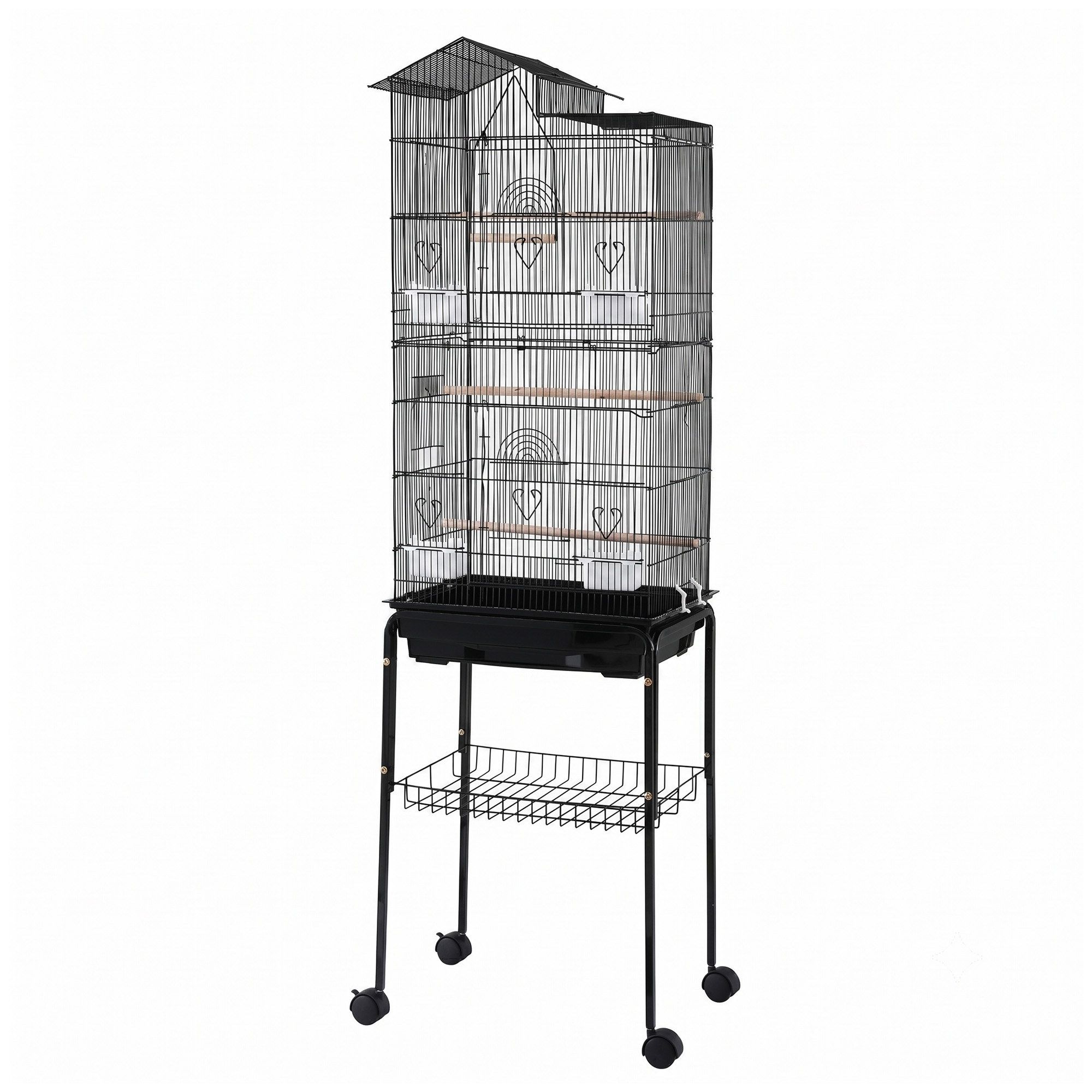 158cm Bird Cage Aviary Parrot Budgie Stand with Wheels - Black - Pet Care > Bird > Bird Cage Accessories - Rivercity House & Home Co. (ABN 18 642 972 209) - Affordable Modern Furniture Australia
