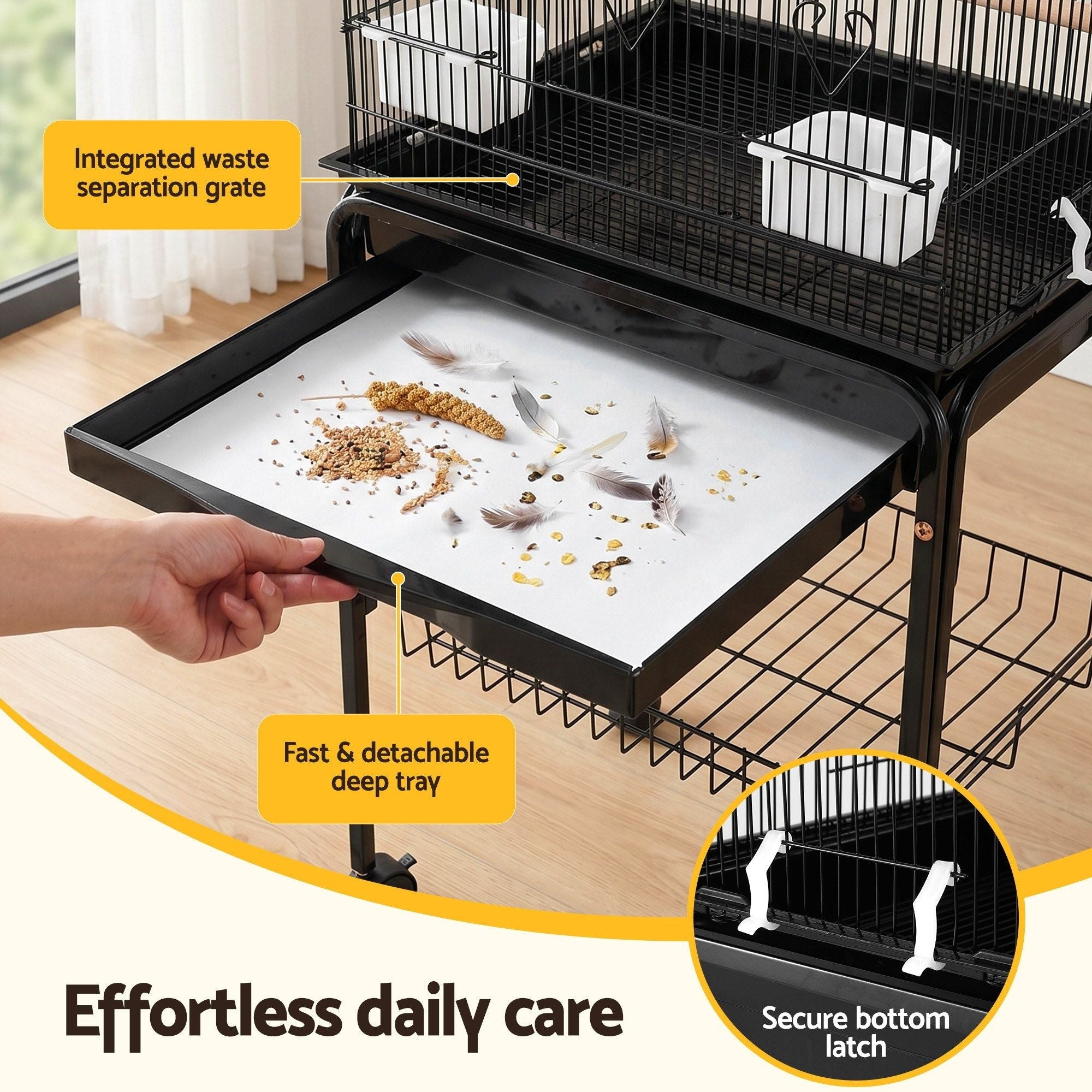 158cm Bird Cage Aviary Parrot Budgie Stand with Wheels - Black - Pet Care > Bird > Bird Cage Accessories - Rivercity House & Home Co. (ABN 18 642 972 209) - Affordable Modern Furniture Australia