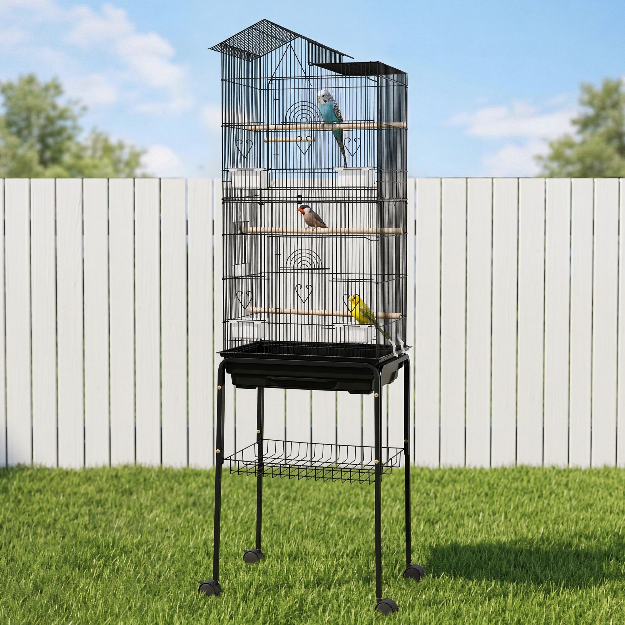 158cm Bird Cage Aviary Parrot Budgie Stand with Wheels - Black - Pet Care > Bird > Bird Cage Accessories - Rivercity House & Home Co. (ABN 18 642 972 209) - Affordable Modern Furniture Australia