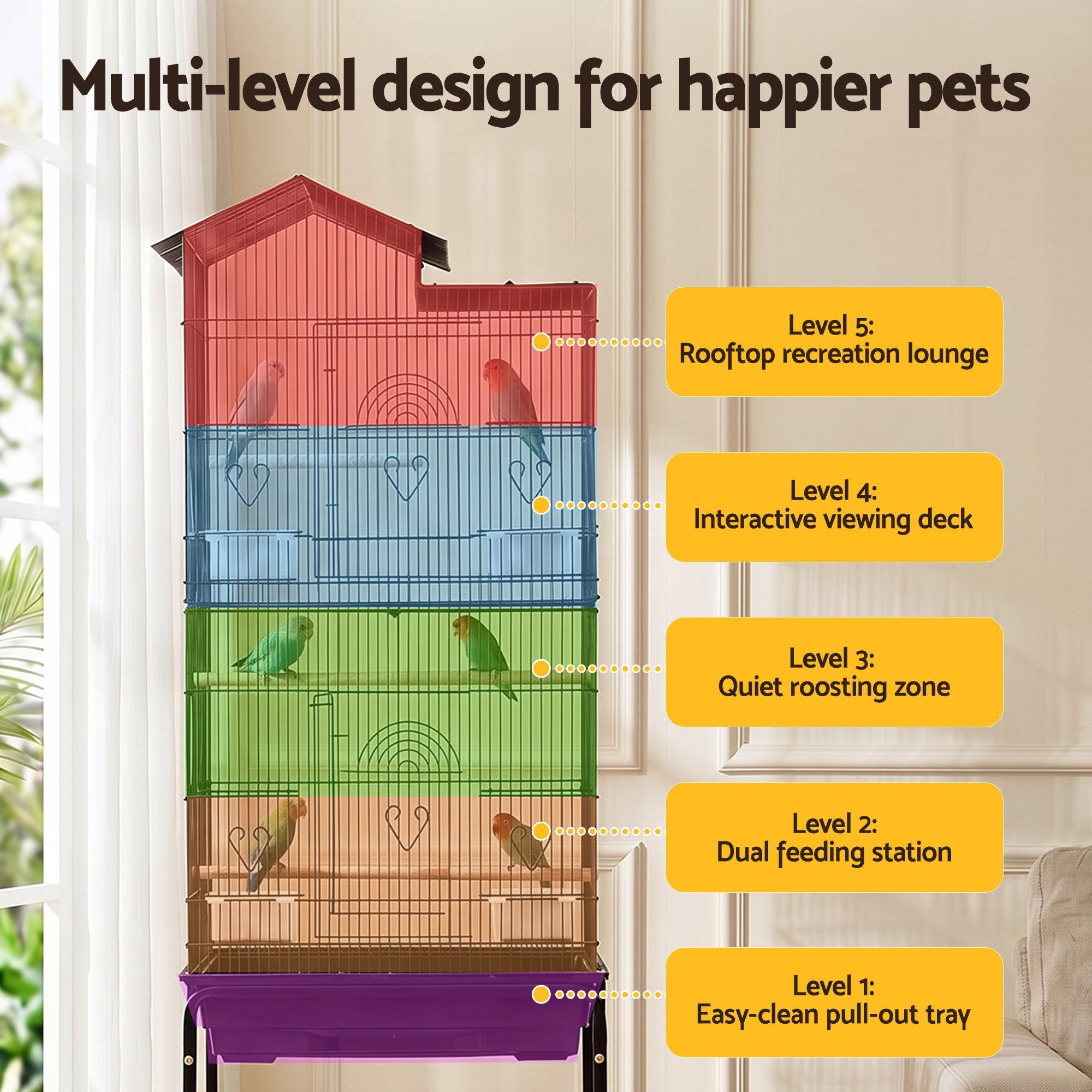 158cm Bird Cage Aviary Parrot Budgie Stand with Wheels - Black - Pet Care > Bird > Bird Cage Accessories - Rivercity House & Home Co. (ABN 18 642 972 209) - Affordable Modern Furniture Australia
