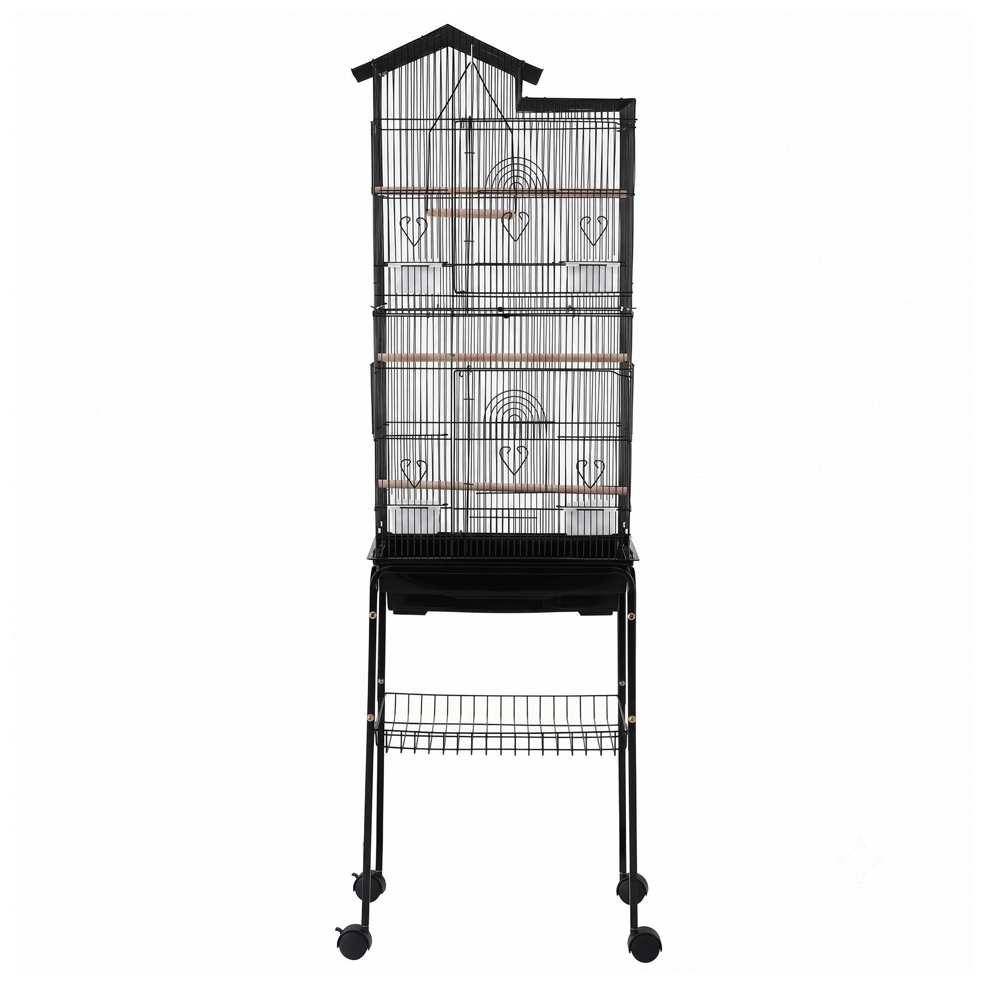 158cm Bird Cage Aviary Parrot Budgie Stand with Wheels - Black - Pet Care > Bird > Bird Cage Accessories - Rivercity House & Home Co. (ABN 18 642 972 209) - Affordable Modern Furniture Australia