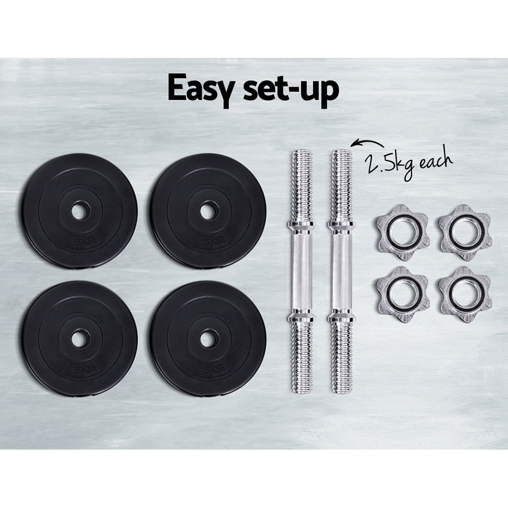15kg Adjustable Dumbbell Set with Weight Plates - Black and Silver - Sports & Fitness > Exercise, Gym & Fitness > Free Weights - Rivercity House & Home Co. (ABN 18 642 972 209) - Affordable Modern Furniture Australia