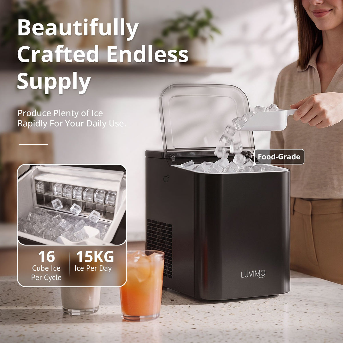 15kg Ice Maker Machine with Double Open Cover for Deep Cleaning - Black - Appliances > Kitchen Appliances > Ice Makers - Rivercity House & Home Co. (ABN 18 642 972 209) - Affordable Modern Furniture Australia