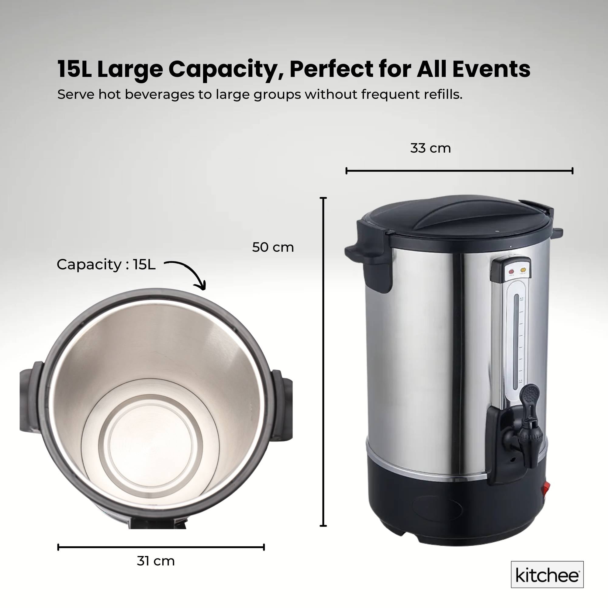 15L Electric Water Boiler - Stainless Steel Commercial Hot Liquid Urn - Appliances > Kitchen Appliances > Kettles - Rivercity House & Home Co. (ABN 18 642 972 209) - Affordable Modern Furniture Australia