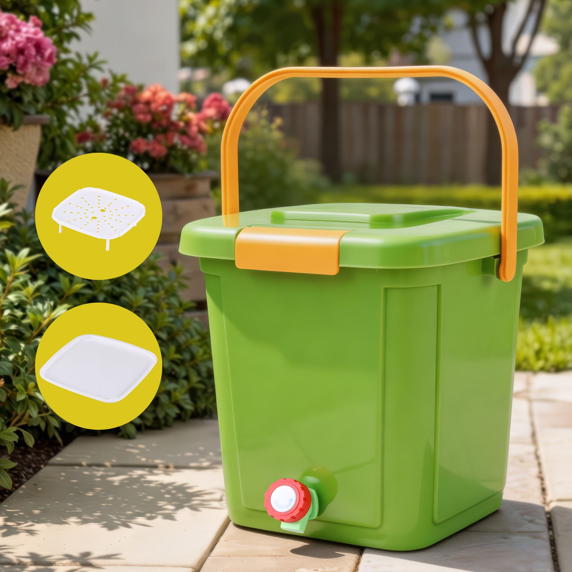 15L Kitchen Compost Bin with Drain Tap and 3-Compartment Sorting - Green - Home & Garden > Garden Tools > Gardening Accessories - Rivercity House & Home Co. (ABN 18 642 972 209) - Affordable Modern Furniture Australia