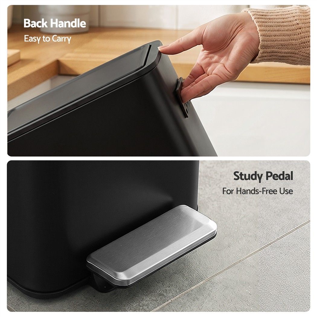 15L Slim Pedal Rubbish Bin with Soft-Closing Lid and Removable Inner Bucket - Black - Home & Garden > Kitchen Bins > Pedal Bins - Rivercity House & Home Co. (ABN 18 642 972 209) - Affordable Modern Furniture Australia
