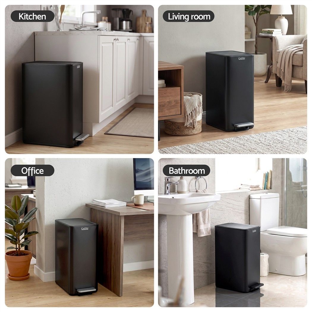 15L Slim Pedal Rubbish Bin with Soft-Closing Lid and Removable Inner Bucket - Black - Home & Garden > Kitchen Bins > Pedal Bins - Rivercity House & Home Co. (ABN 18 642 972 209) - Affordable Modern Furniture Australia