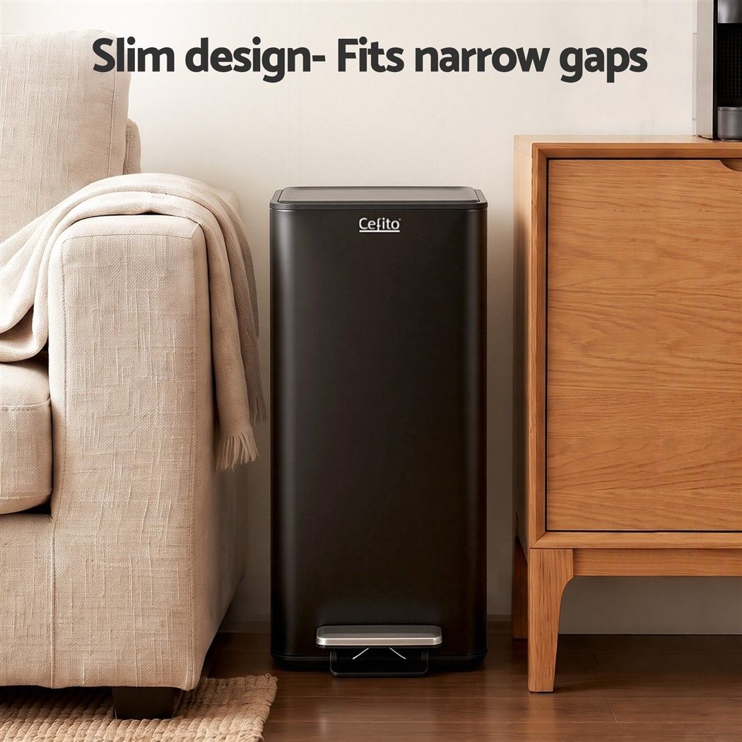 15L Slim Pedal Rubbish Bin with Soft-Closing Lid and Removable Inner Bucket - Black - Home & Garden > Kitchen Bins > Pedal Bins - Rivercity House & Home Co. (ABN 18 642 972 209) - Affordable Modern Furniture Australia