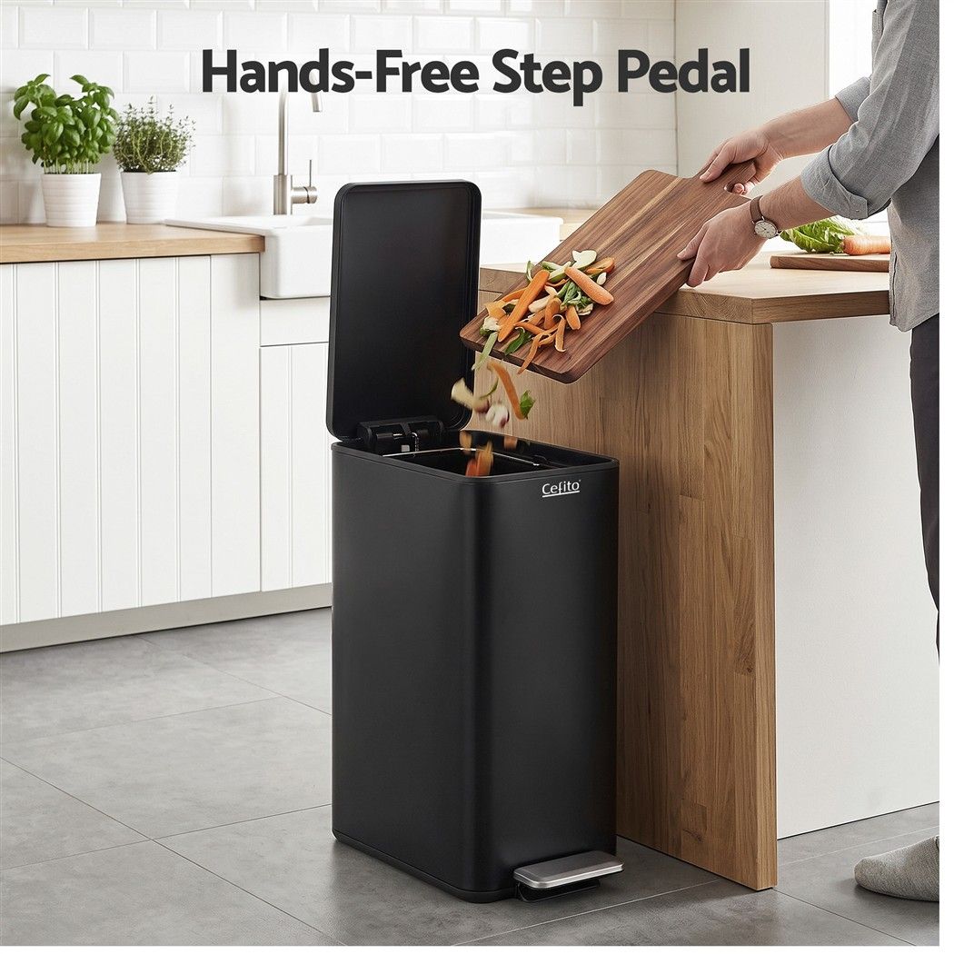15L Slim Pedal Rubbish Bin with Soft-Closing Lid and Removable Inner Bucket - Black - Home & Garden > Kitchen Bins > Pedal Bins - Rivercity House & Home Co. (ABN 18 642 972 209) - Affordable Modern Furniture Australia