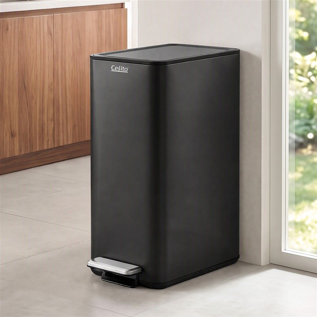 15L Slim Pedal Rubbish Bin with Soft-Closing Lid and Removable Inner Bucket - Black - Home & Garden > Kitchen Bins > Pedal Bins - Rivercity House & Home Co. (ABN 18 642 972 209) - Affordable Modern Furniture Australia