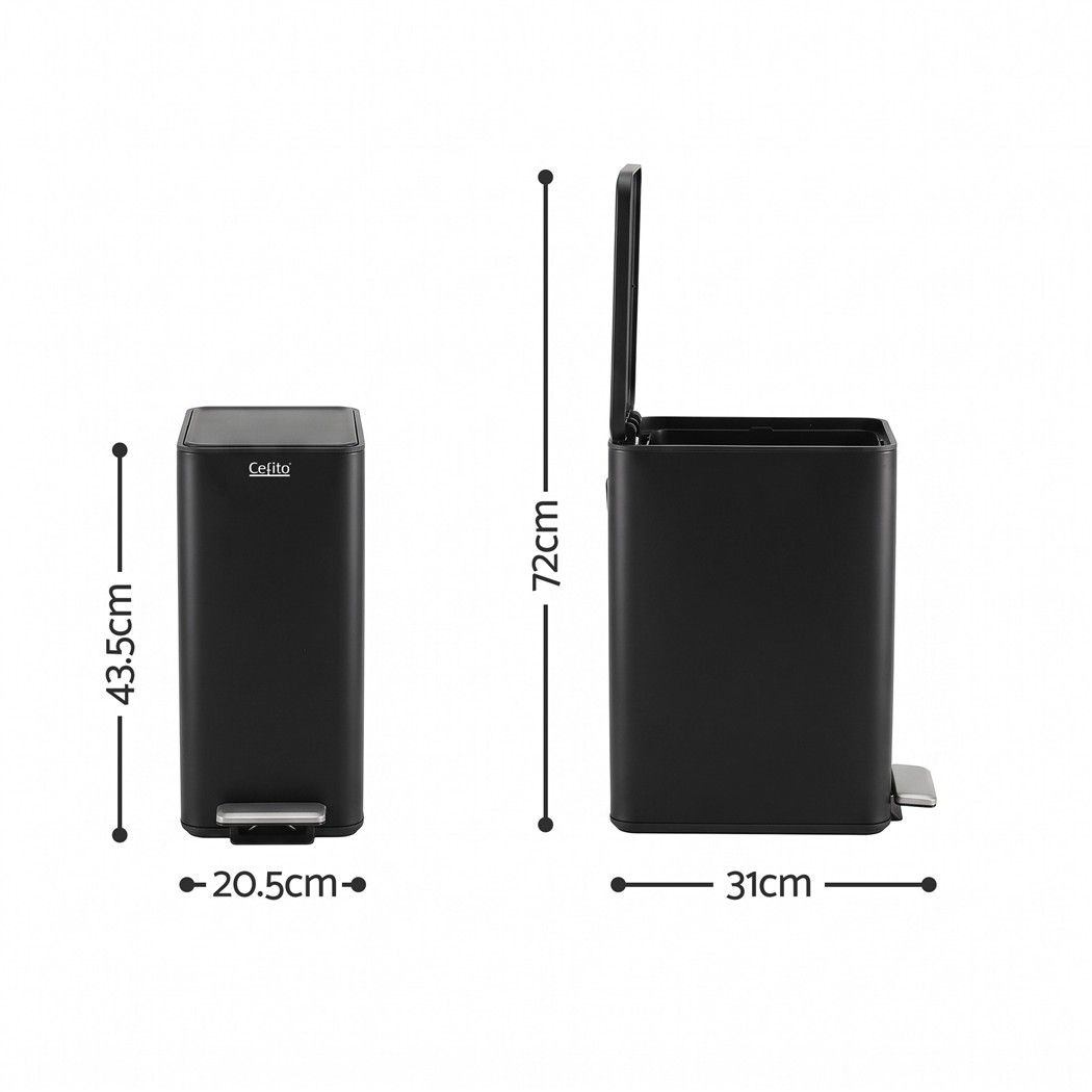 15L Slim Pedal Rubbish Bin with Soft-Closing Lid and Removable Inner Bucket - Black - Home & Garden > Kitchen Bins > Pedal Bins - Rivercity House & Home Co. (ABN 18 642 972 209) - Affordable Modern Furniture Australia