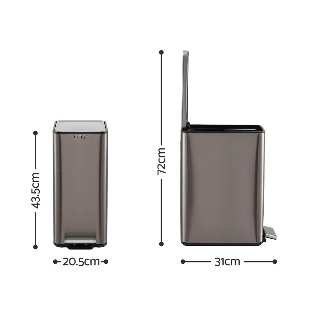 15L Slim Pedal Rubbish Bin with Soft-Closing Lid and Removable Inner Bucket - Grey - Home & Garden > Kitchen Bins > Pedal Bins - Rivercity House & Home Co. (ABN 18 642 972 209) - Affordable Modern Furniture Australia