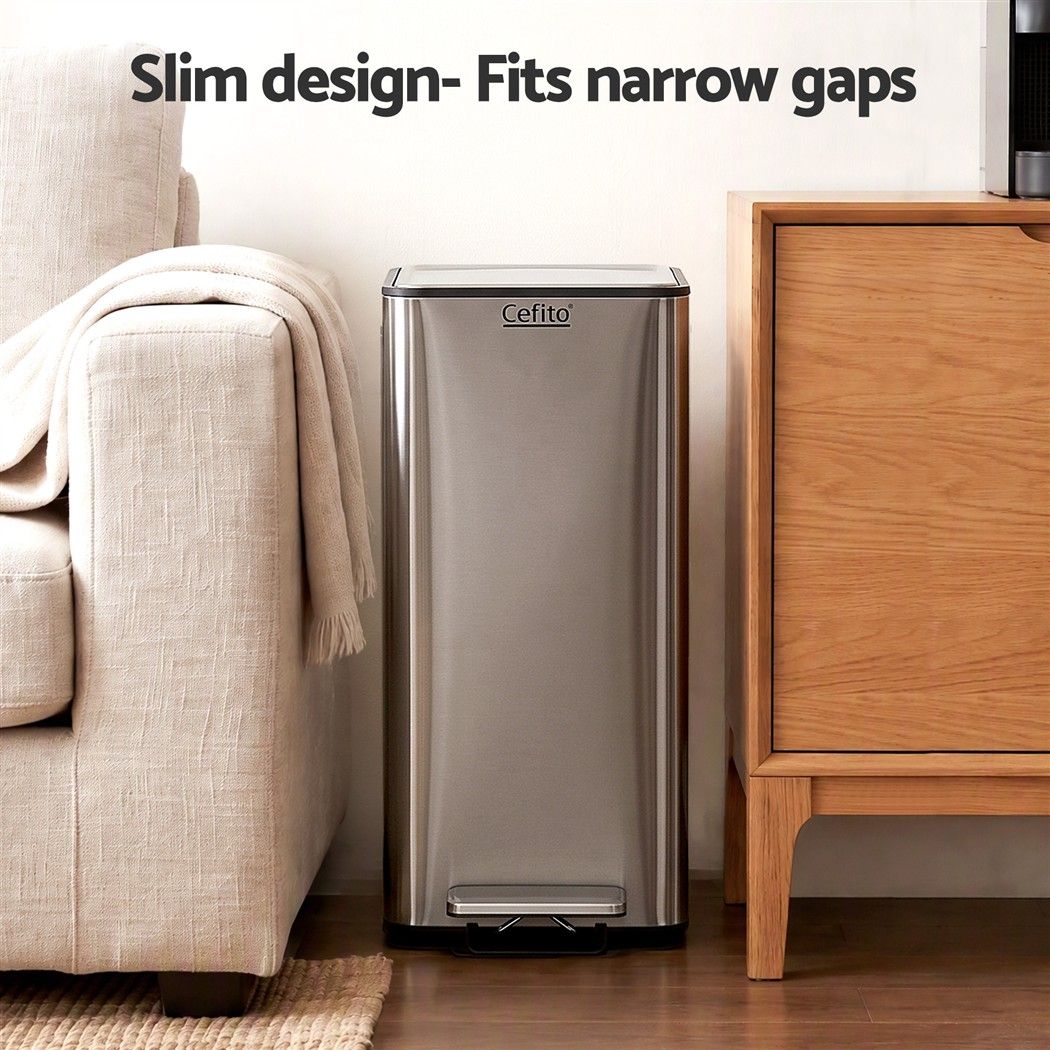 15L Slim Pedal Rubbish Bin with Soft-Closing Lid and Removable Inner Bucket - Grey - Home & Garden > Kitchen Bins > Pedal Bins - Rivercity House & Home Co. (ABN 18 642 972 209) - Affordable Modern Furniture Australia