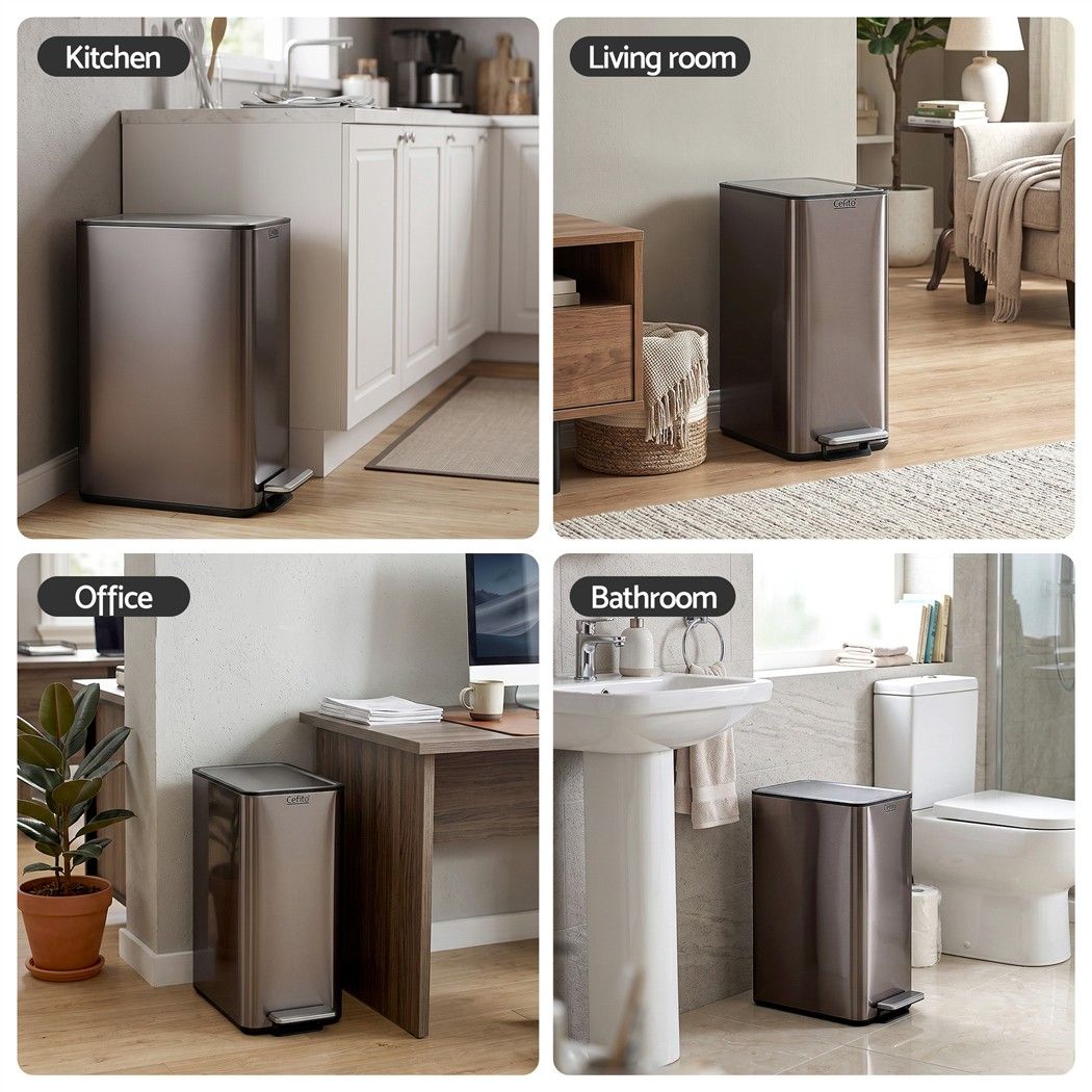 15L Slim Pedal Rubbish Bin with Soft-Closing Lid and Removable Inner Bucket - Grey - Home & Garden > Kitchen Bins > Pedal Bins - Rivercity House & Home Co. (ABN 18 642 972 209) - Affordable Modern Furniture Australia