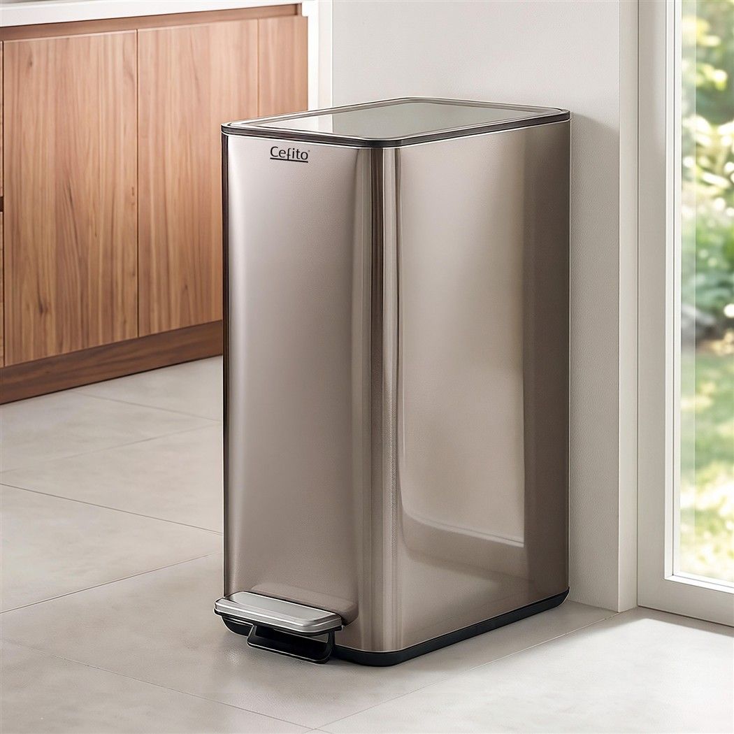 15L Slim Pedal Rubbish Bin with Soft-Closing Lid and Removable Inner Bucket - Grey - Home & Garden > Kitchen Bins > Pedal Bins - Rivercity House & Home Co. (ABN 18 642 972 209) - Affordable Modern Furniture Australia